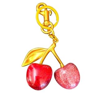 TwoTone Pink and Red Glitter Cherry Purse Charm with Matte Gold Accents